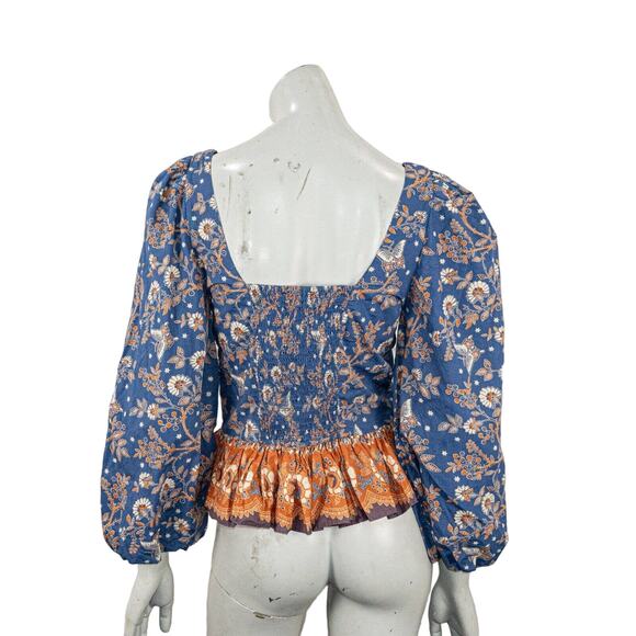 House of Harlow 1960 Small BOHO Lace up Blouse Nastassia Blue - Picture 4 of 7